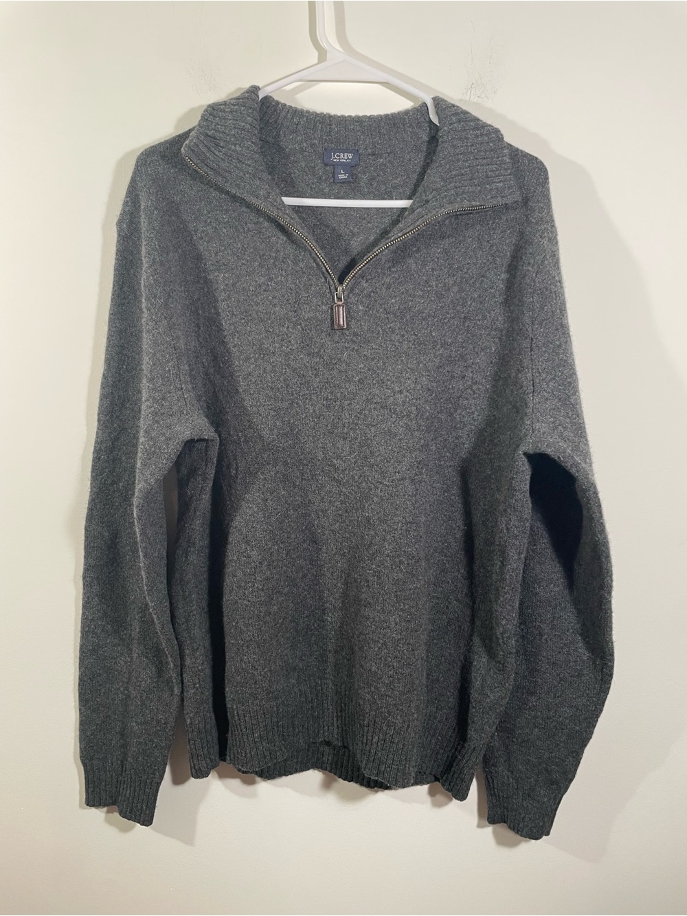 J Crew quarter-zip 100% lambswool sweater L